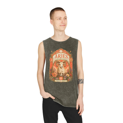 Aries Zodiac Stonewash Tank Top – Cosmic Ram Artwork
