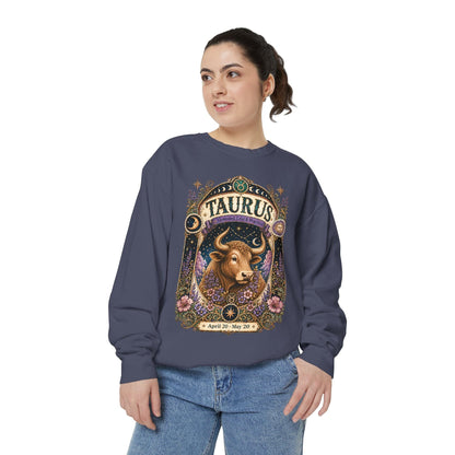 Taurus Zodiac Garment-Dyed Sweatshirt – Mystic Bull Artwork