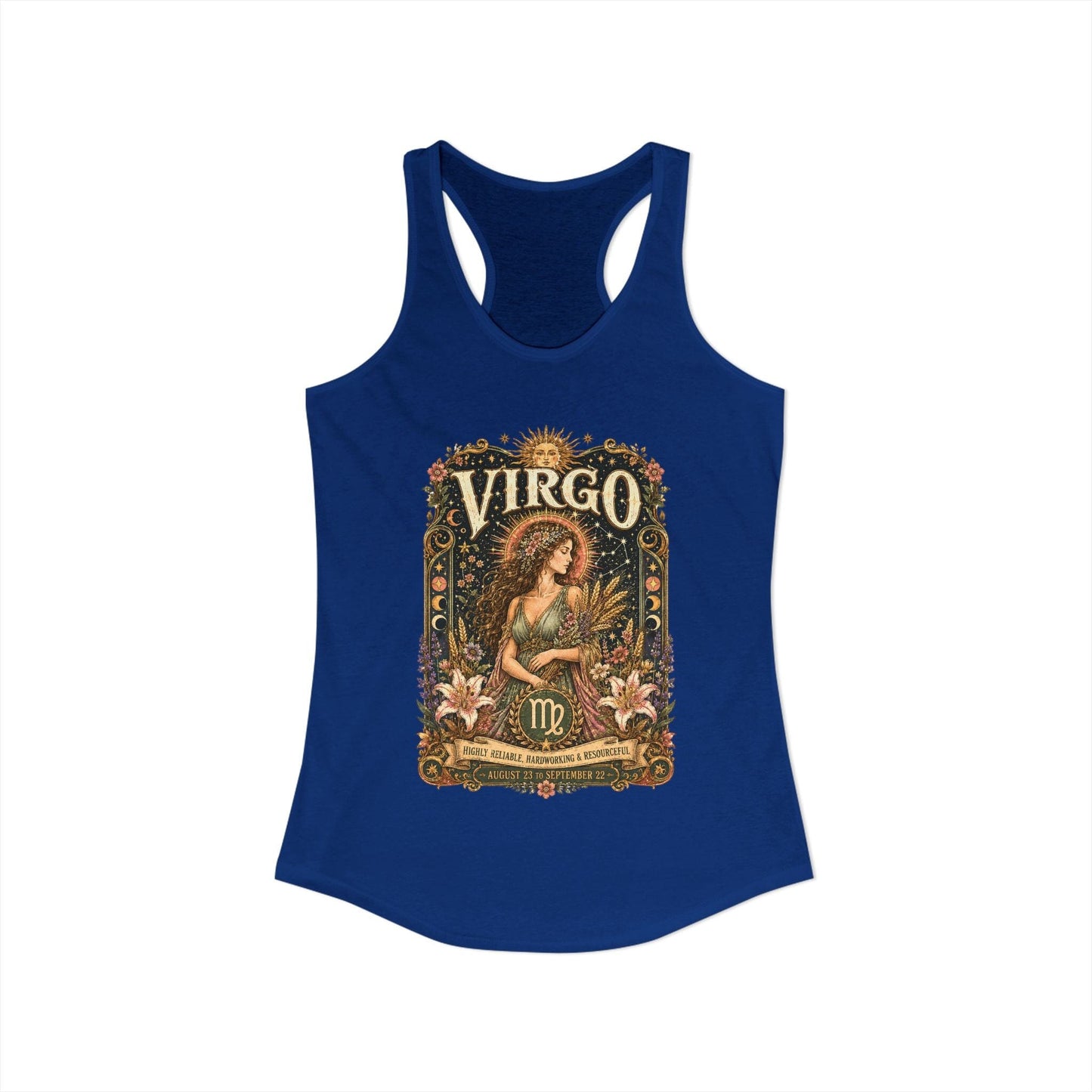 Virgo Zodiac Women's Racerback Tank – Ornate Maiden Artwork