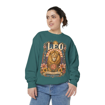 Leo Zodiac Garment-Dyed Sweatshirt – Mystic Lion Artwork