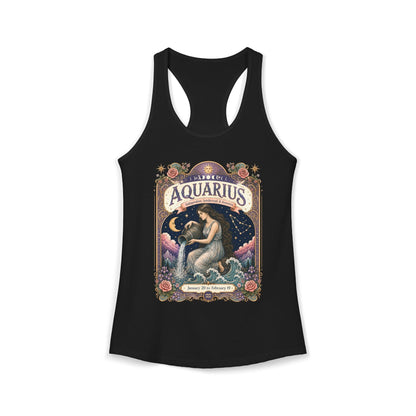 Aquarius Zodiac Women's Racerback Tank – Ornate Water Bearer Artwork