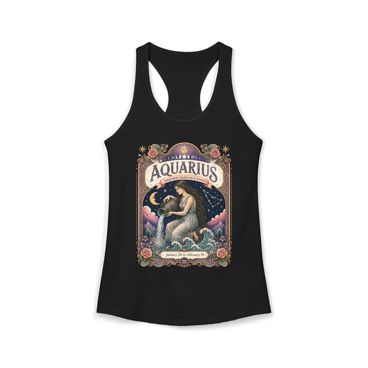 Aquarius Zodiac Women's Racerback Tank – Ornate Water Bearer Artwork