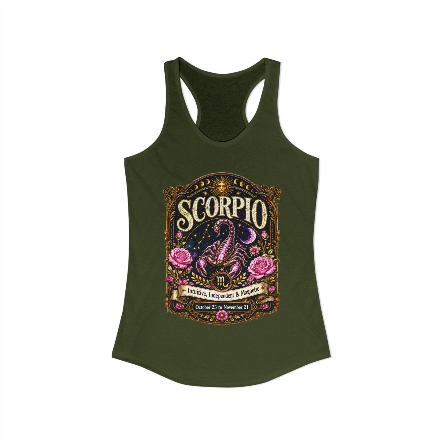 Scorpio Zodiac Women's Racerback Tank – Ornate Scorpion Artwork