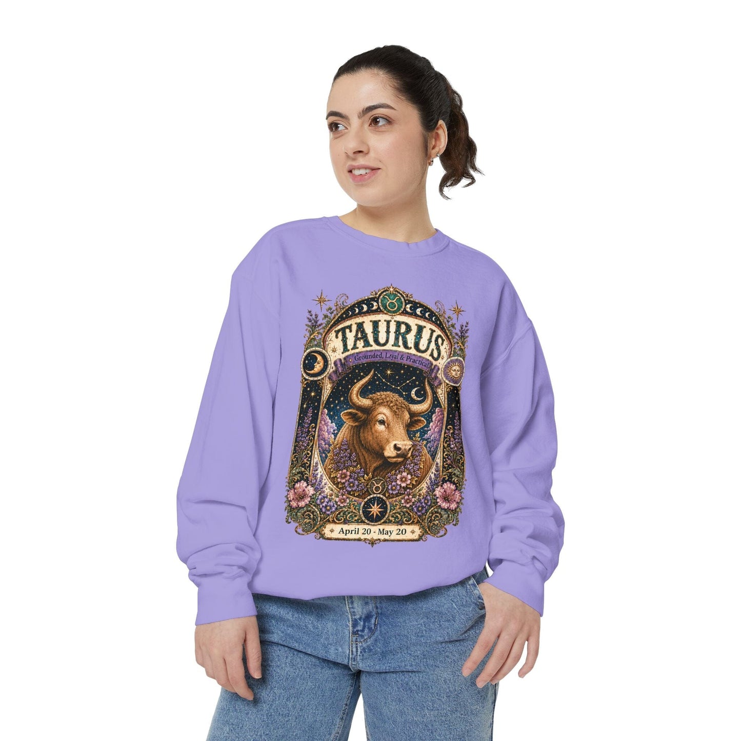Taurus Zodiac Garment-Dyed Sweatshirt – Mystic Bull Artwork
