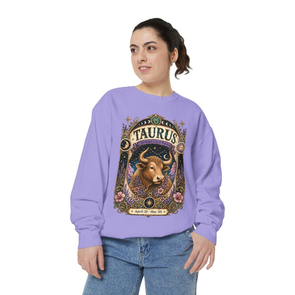 Taurus Zodiac Garment-Dyed Sweatshirt – Mystic Bull Artwork