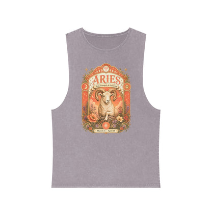 Aries Zodiac Stonewash Tank Top – Cosmic Ram Artwork