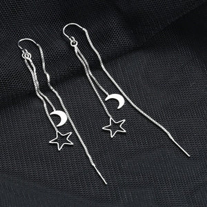 Moon and Star Threader Earrings