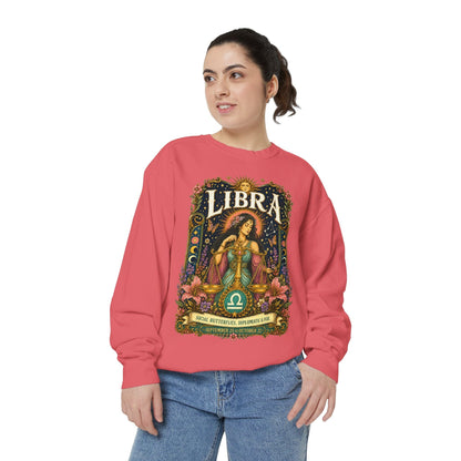 Libra Zodiac Garment-Dyed Sweatshirt – Mystic Scales Artwork