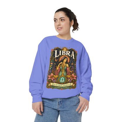 Libra Zodiac Garment-Dyed Sweatshirt – Mystic Scales Artwork