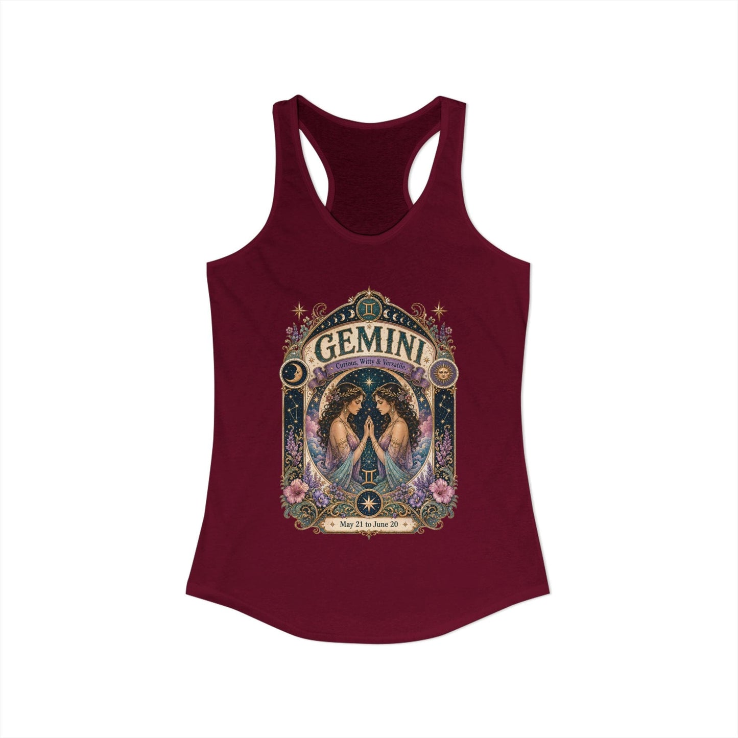 Gemini Zodiac Women's Racerback Tank – Ornate Twins Artwork