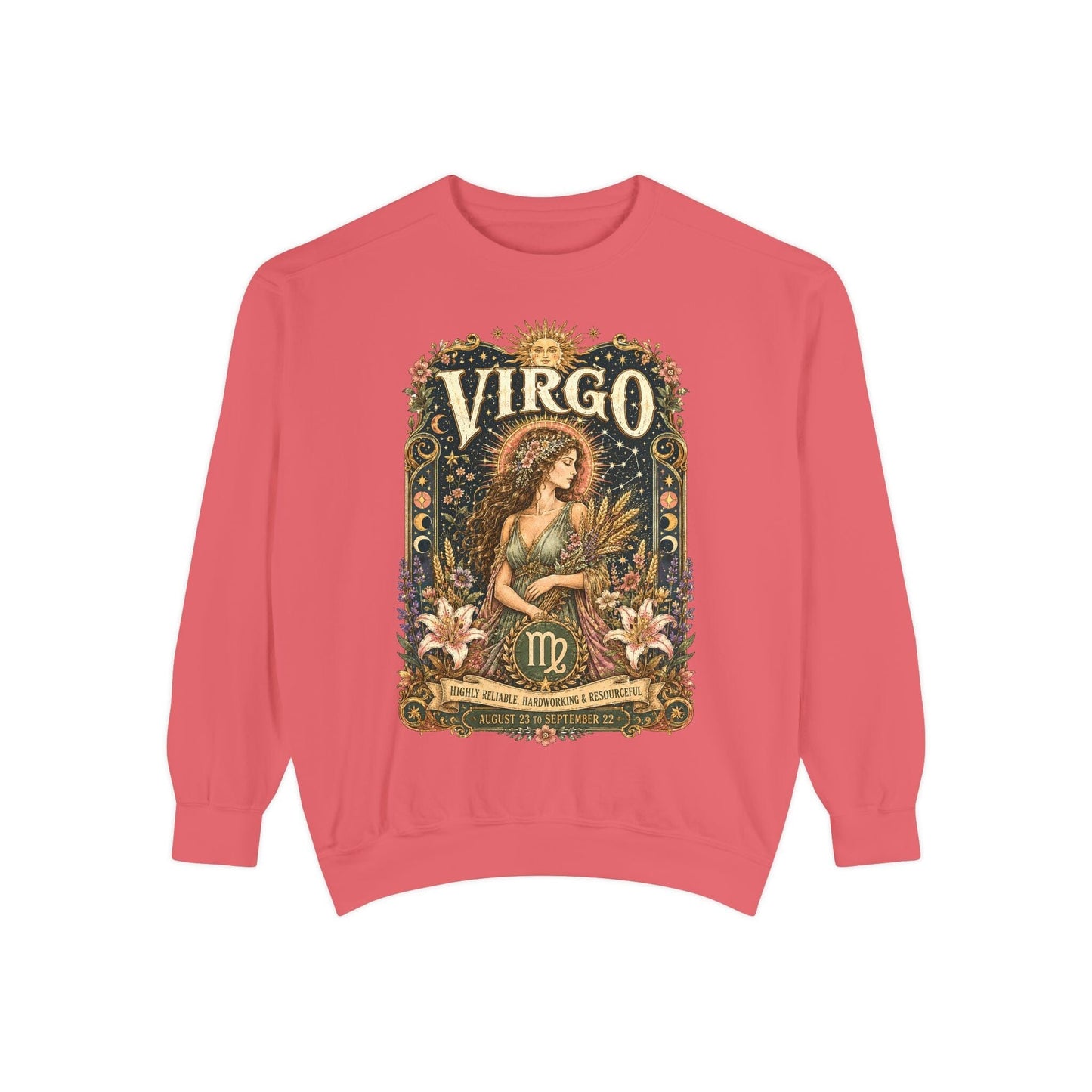 Virgo Zodiac Garment-Dyed Sweatshirt – Mystic Maiden Artwork
