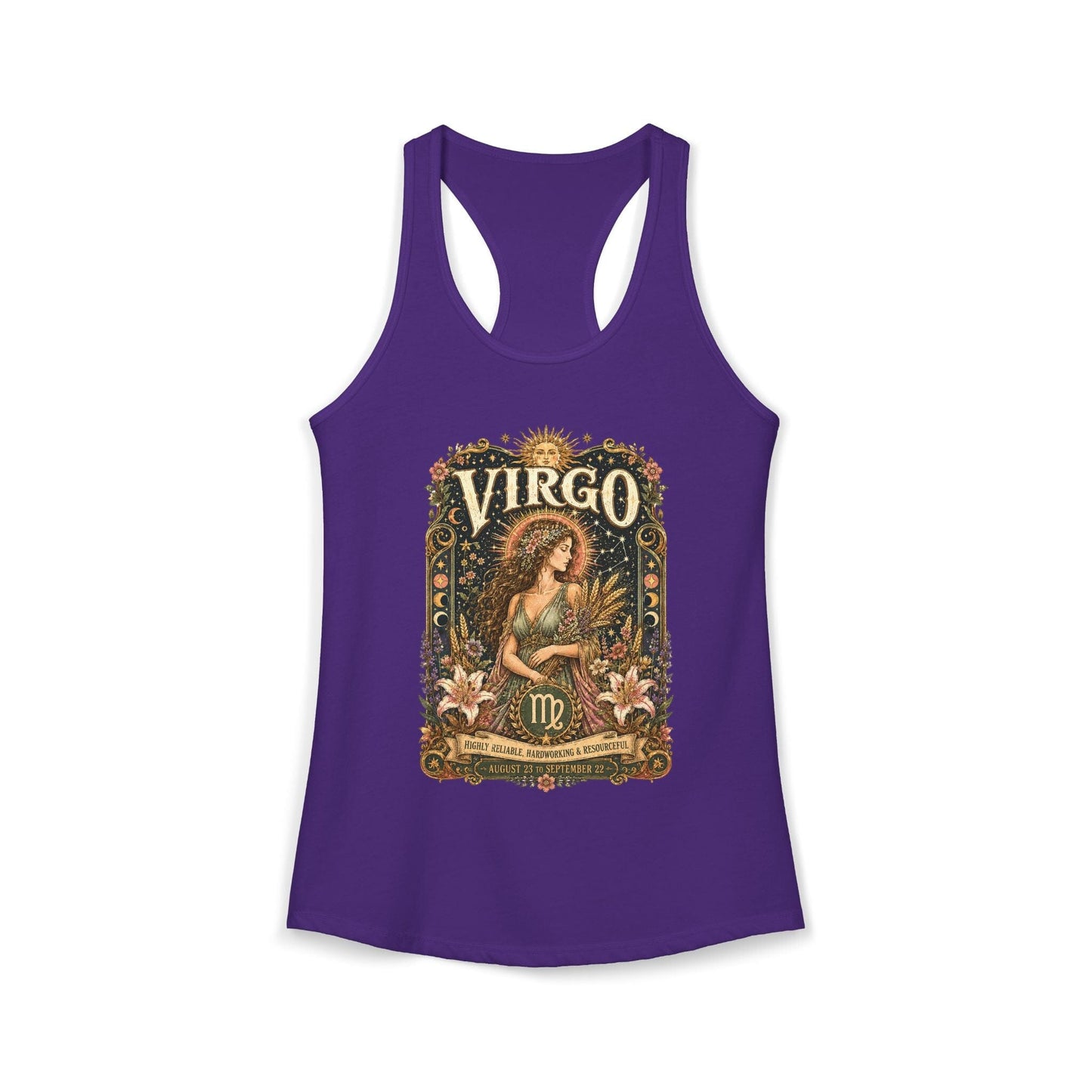 Virgo Zodiac Women's Racerback Tank – Ornate Maiden Artwork
