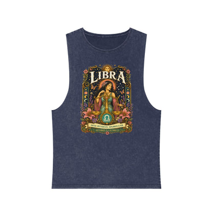 Libra Zodiac Stonewash Tank Top – Cosmic Scales Artwork