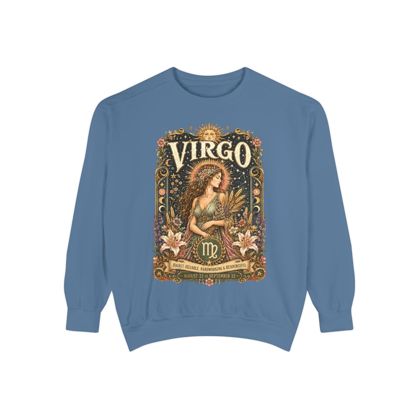 Virgo Zodiac Garment-Dyed Sweatshirt – Mystic Maiden Artwork
