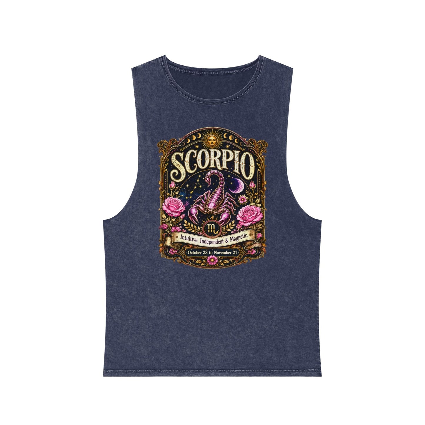 Scorpio Zodiac Stonewash Tank Top – Cosmic Scorpion Artwork
