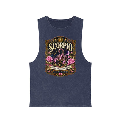 Scorpio Zodiac Stonewash Tank Top – Cosmic Scorpion Artwork