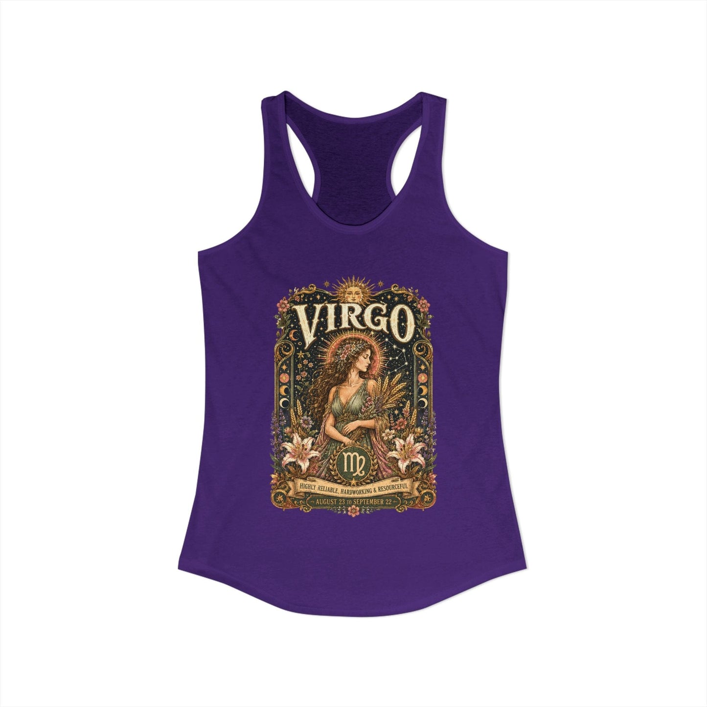 Virgo Zodiac Women's Racerback Tank – Ornate Maiden Artwork
