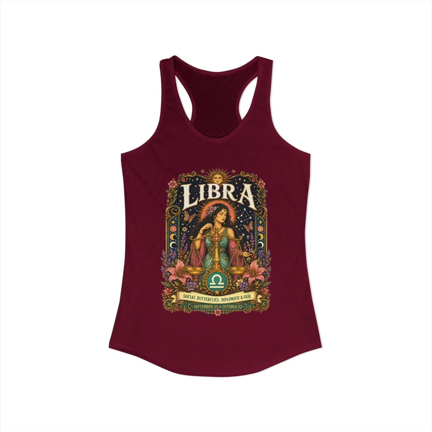 Libra Zodiac Women's Racerback Tank – Ornate Scales Artwork