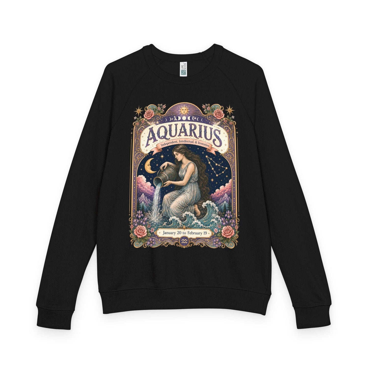 Aquarius Zodiac Raglan Sweatshirt – Ethereal Water Bearer Artwork
