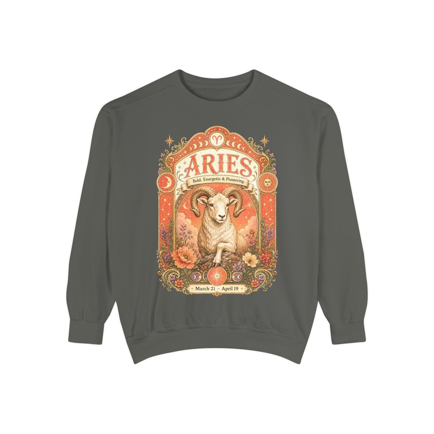 Aries Zodiac Garment-Dyed Sweatshirt – Mystic Ram Artwork