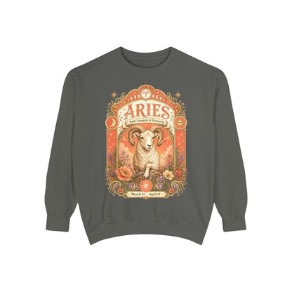 Aries Zodiac Garment-Dyed Sweatshirt – Mystic Ram Artwork