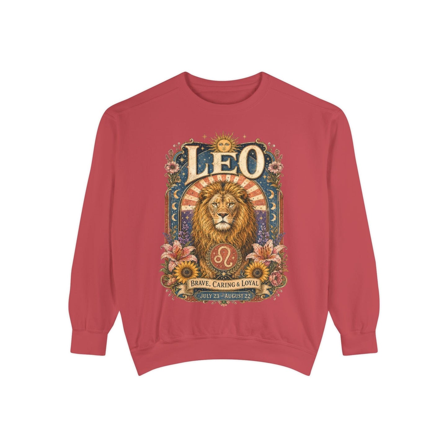 Leo Zodiac Garment-Dyed Sweatshirt – Mystic Lion Artwork