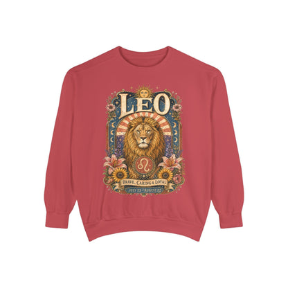 Leo Zodiac Garment-Dyed Sweatshirt – Mystic Lion Artwork