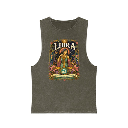 Libra Zodiac Stonewash Tank Top – Cosmic Scales Artwork