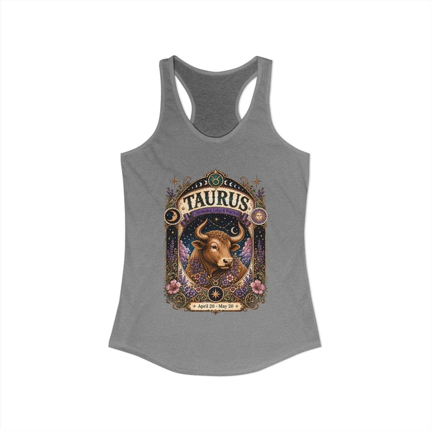 Taurus Zodiac Women's Racerback Tank – Ornate Bull Artwork