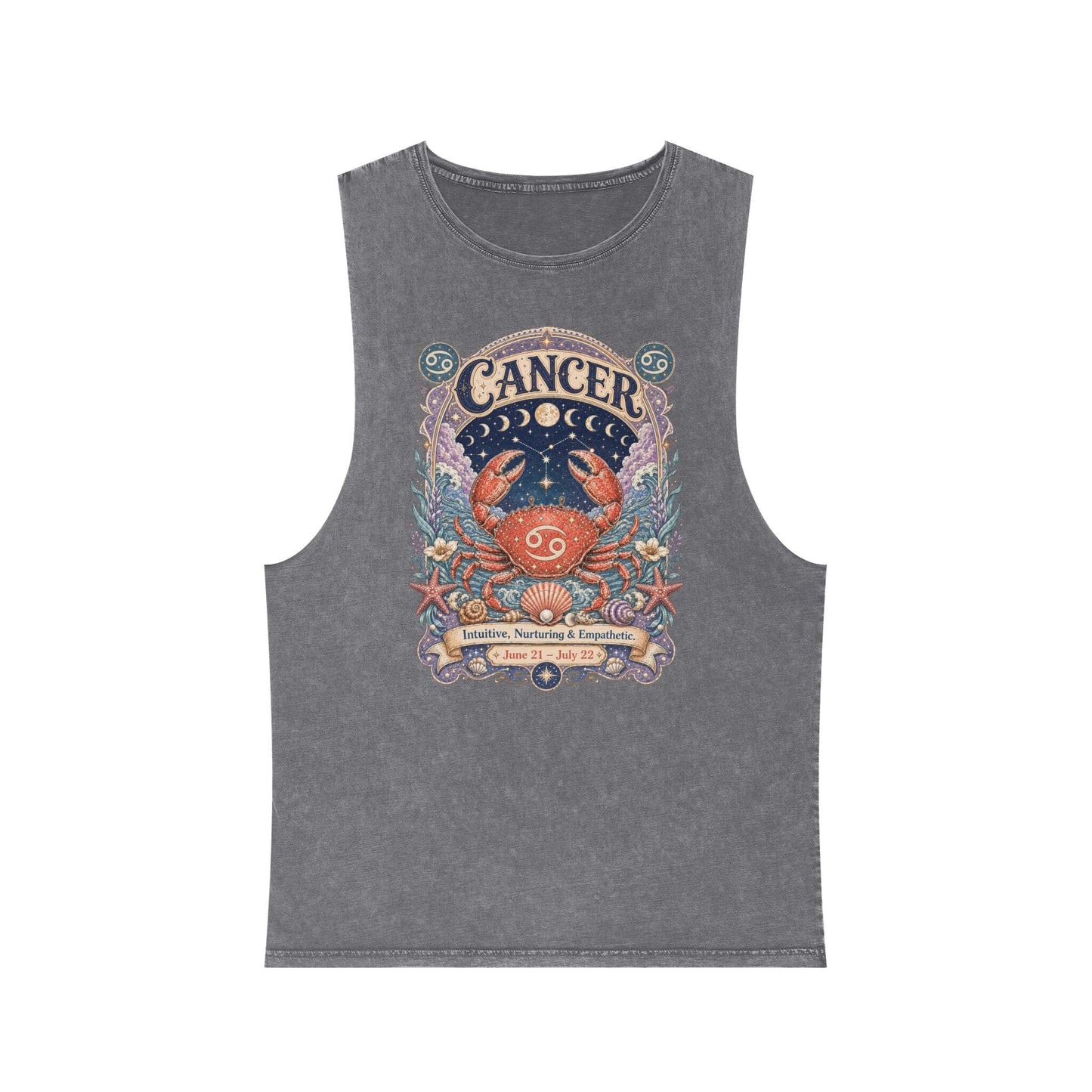 Cancer Zodiac Stonewash Tank Top – Cosmic Crab Artwork