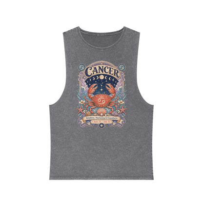 Cancer Zodiac Stonewash Tank Top – Cosmic Crab Artwork