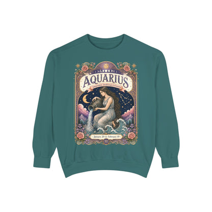 Aquarius Zodiac Garment-Dyed Sweatshirt – Mystic Water Bearer Artwork