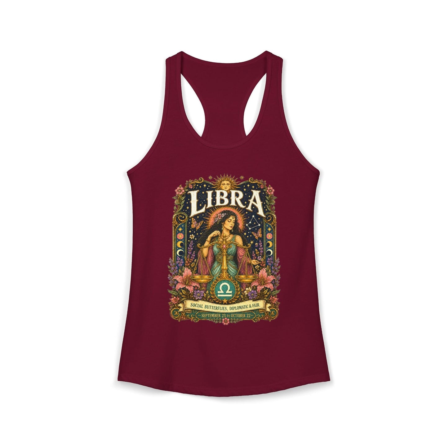 Libra Zodiac Women's Racerback Tank – Ornate Scales Artwork