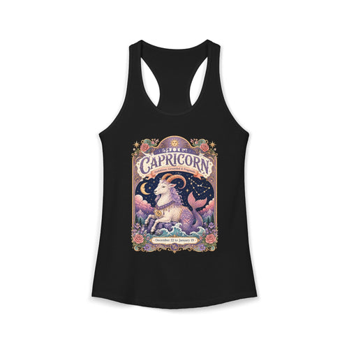 Capricorn Zodiac Women's Racerback Tank – Ornate Sea Goat Artwork