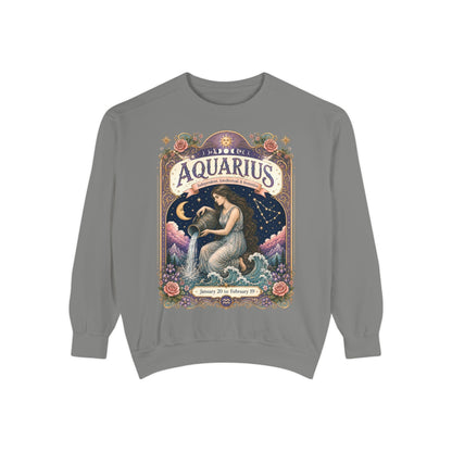 Aquarius Zodiac Garment-Dyed Sweatshirt – Mystic Water Bearer Artwork