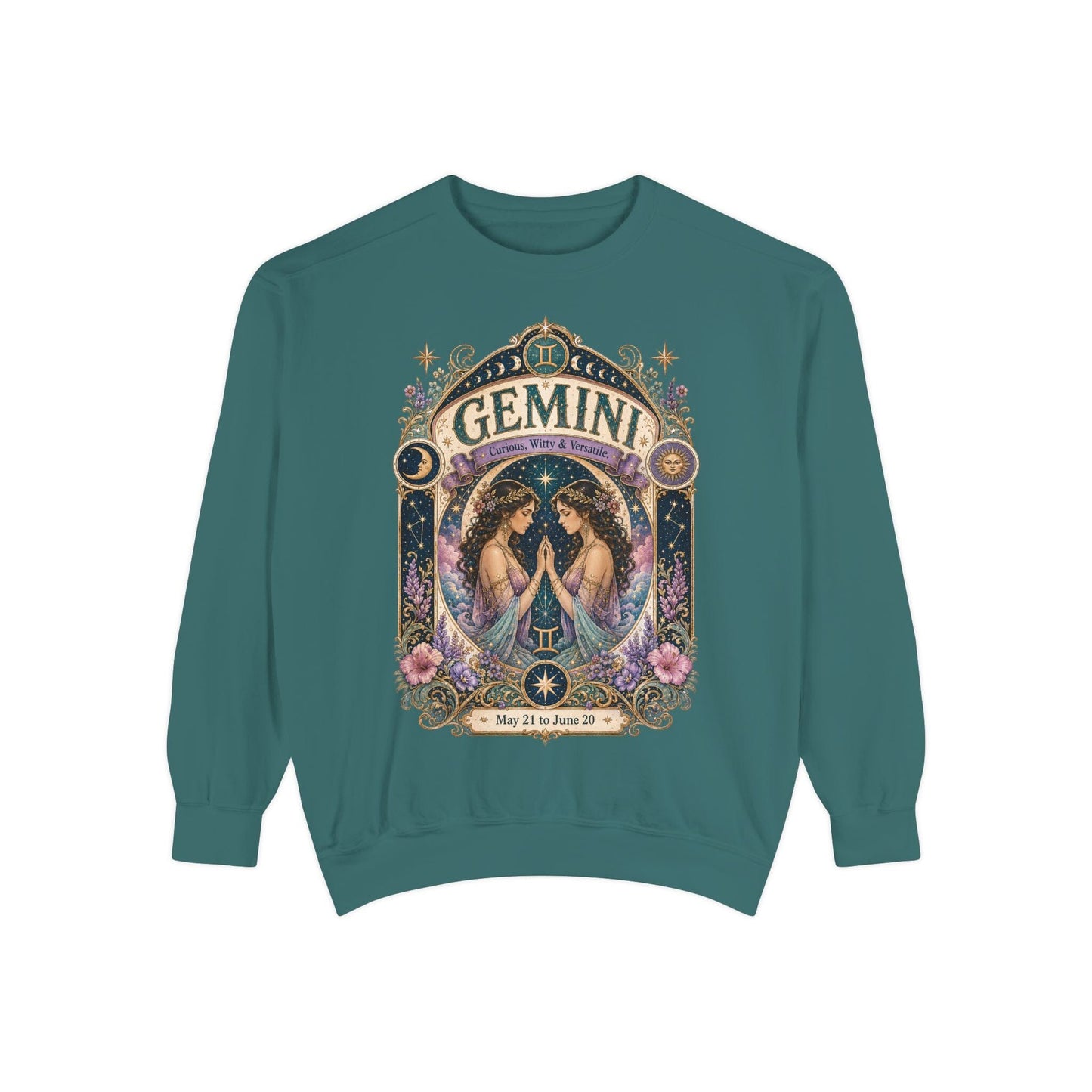 Gemini Zodiac Garment-Dyed Sweatshirt – Mystic Twins Artwork