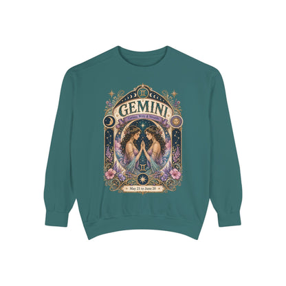 Gemini Zodiac Garment-Dyed Sweatshirt – Mystic Twins Artwork