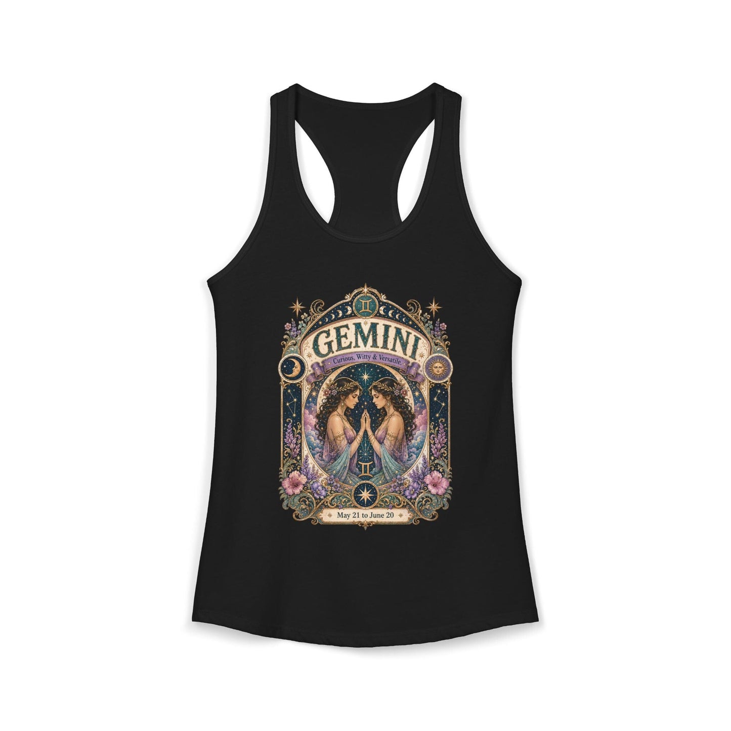 Gemini Zodiac Women's Racerback Tank – Ornate Twins Artwork