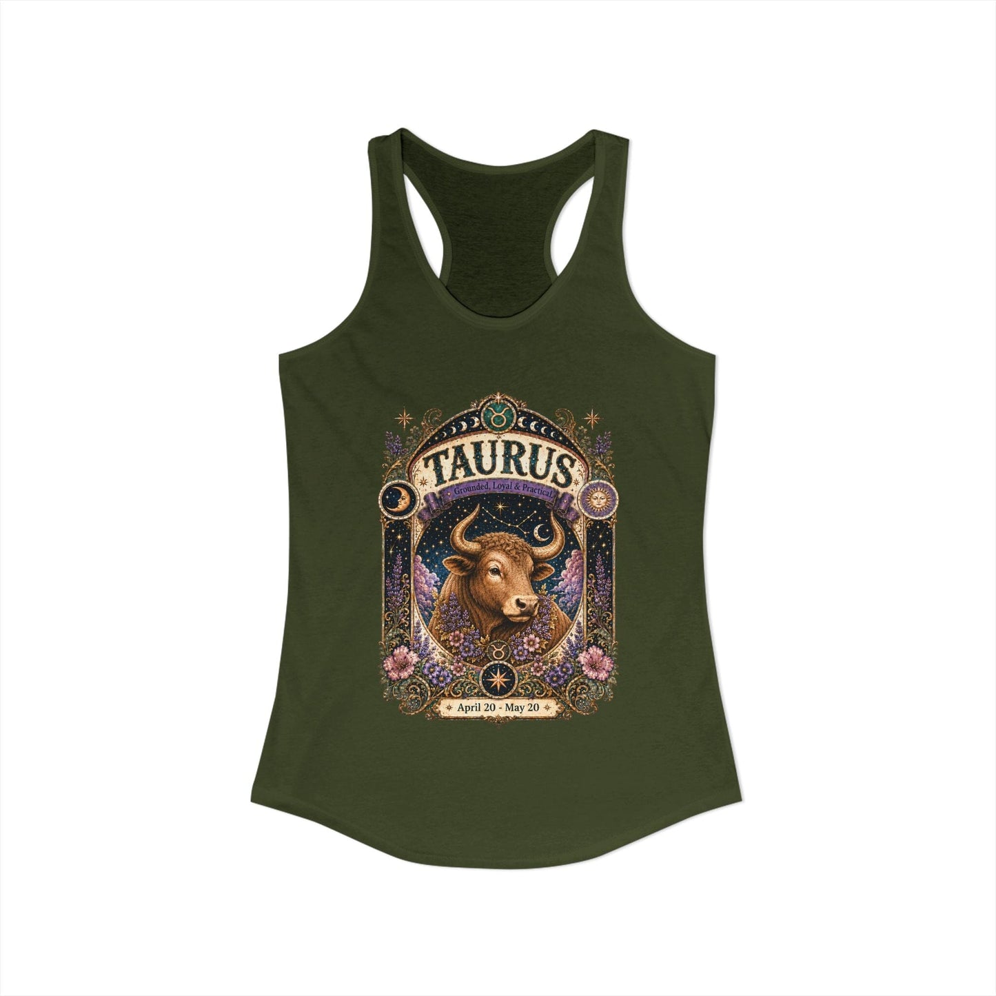 Taurus Zodiac Women's Racerback Tank – Ornate Bull Artwork