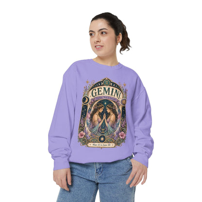 Gemini Zodiac Garment-Dyed Sweatshirt – Mystic Twins Artwork