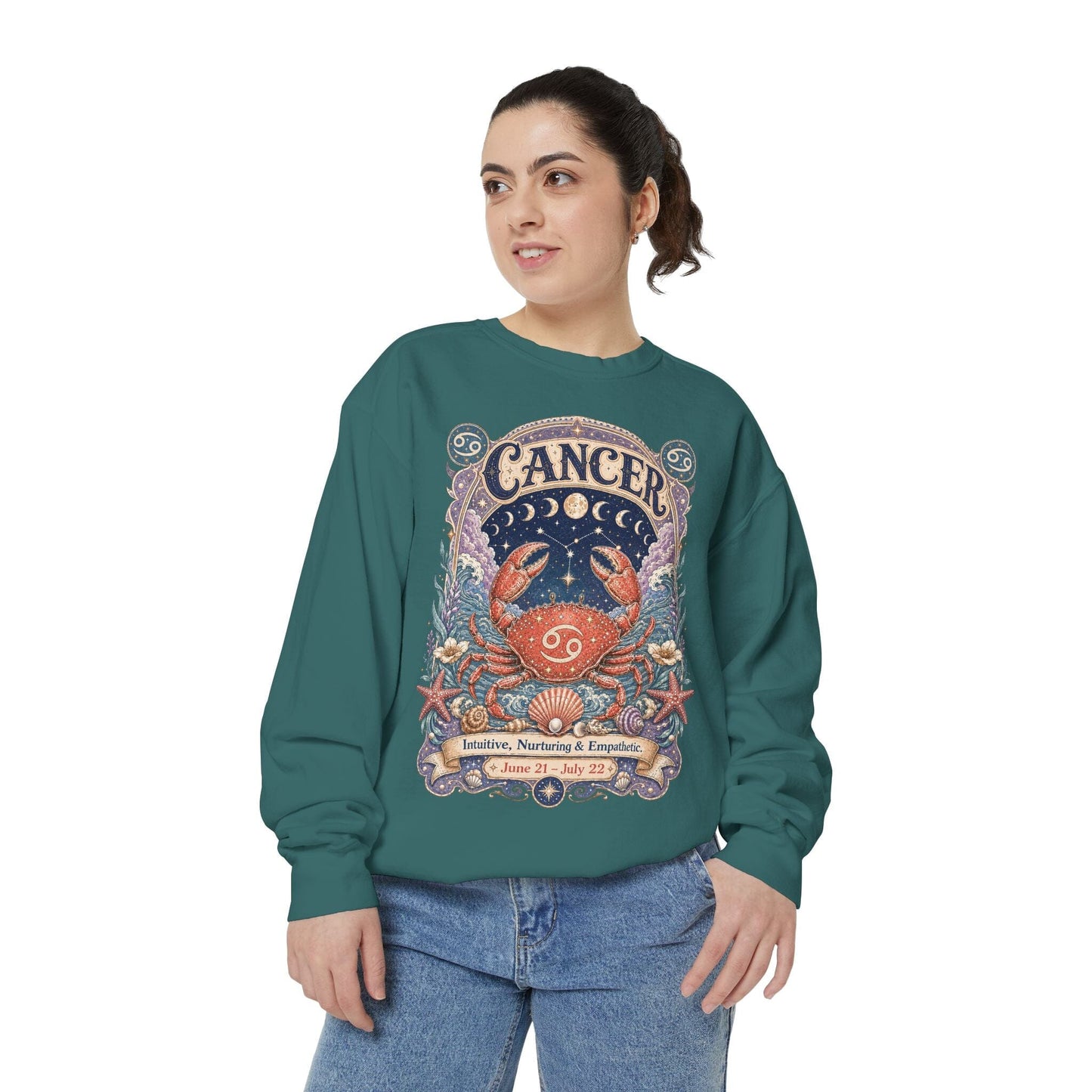 Cancer Zodiac Garment-Dyed Sweatshirt – Mystic Crab Artwork