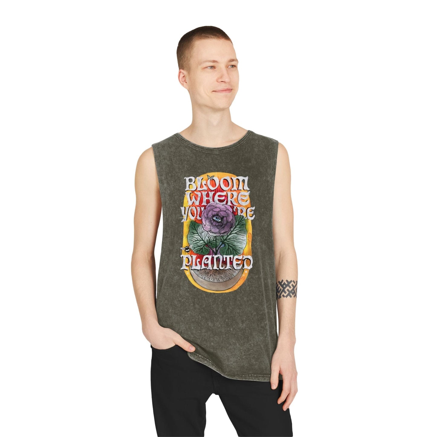 Bloom Where You Are Planted - Unisex Stonewash Tank Top