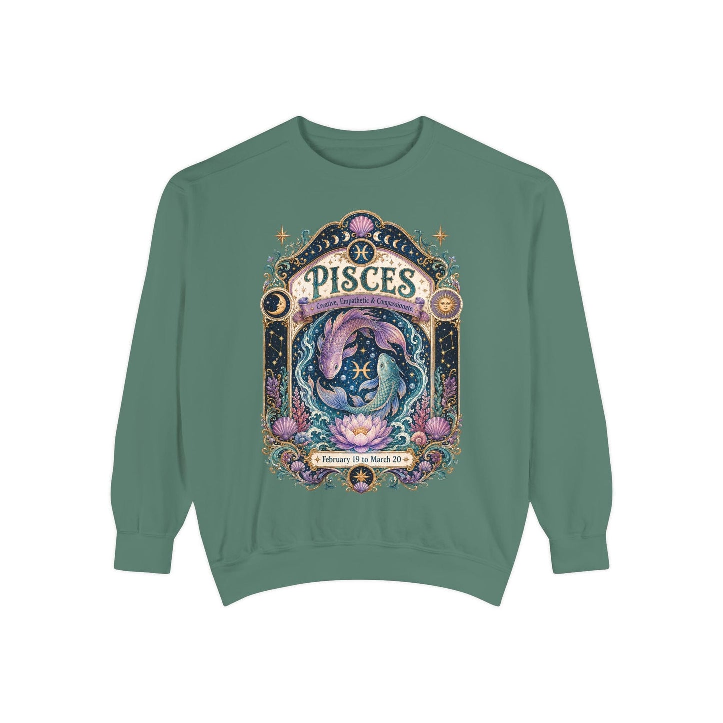 Pisces Zodiac Garment-Dyed Sweatshirt – Mystic Fish Artwork