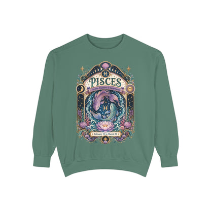 Pisces Zodiac Garment-Dyed Sweatshirt – Mystic Fish Artwork
