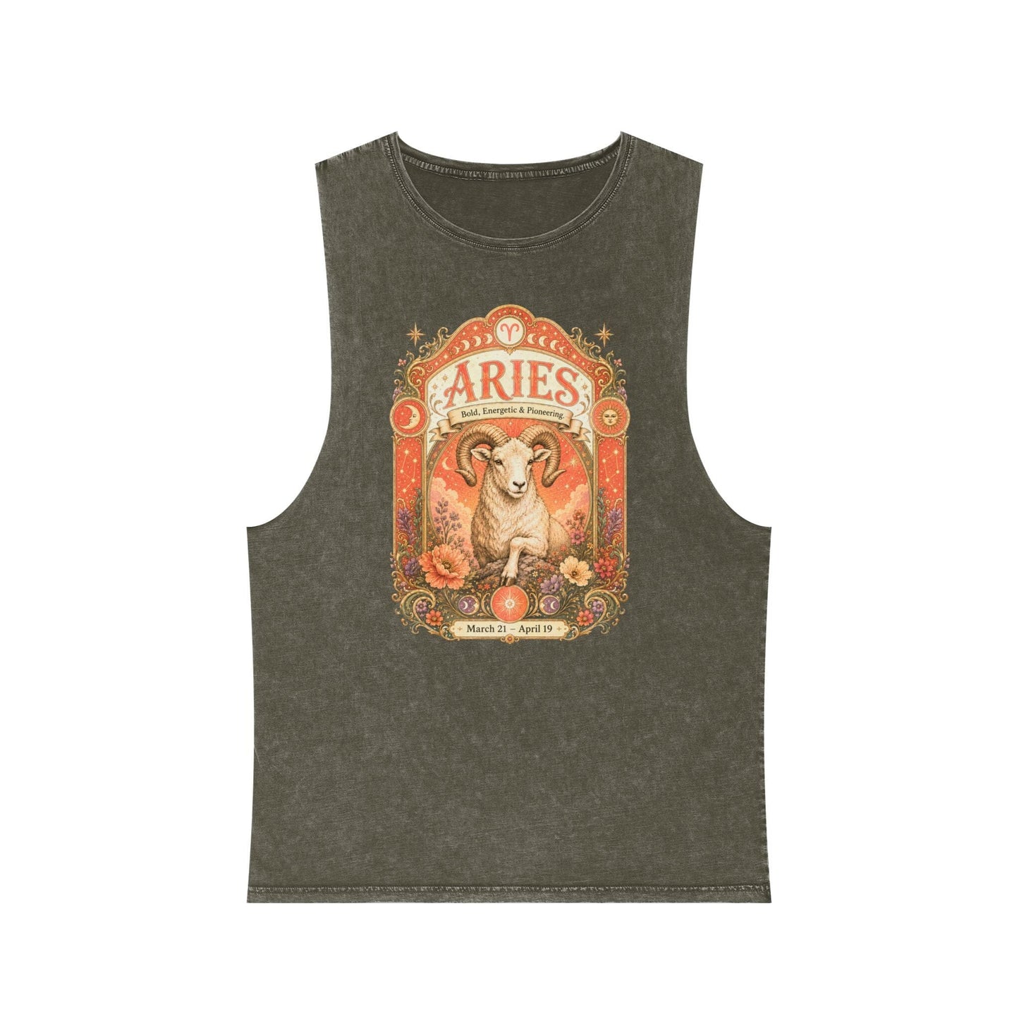 Aries Zodiac Stonewash Tank Top – Cosmic Ram Artwork