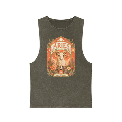 Aries Zodiac Stonewash Tank Top – Cosmic Ram Artwork