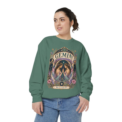 Gemini Zodiac Garment-Dyed Sweatshirt – Mystic Twins Artwork