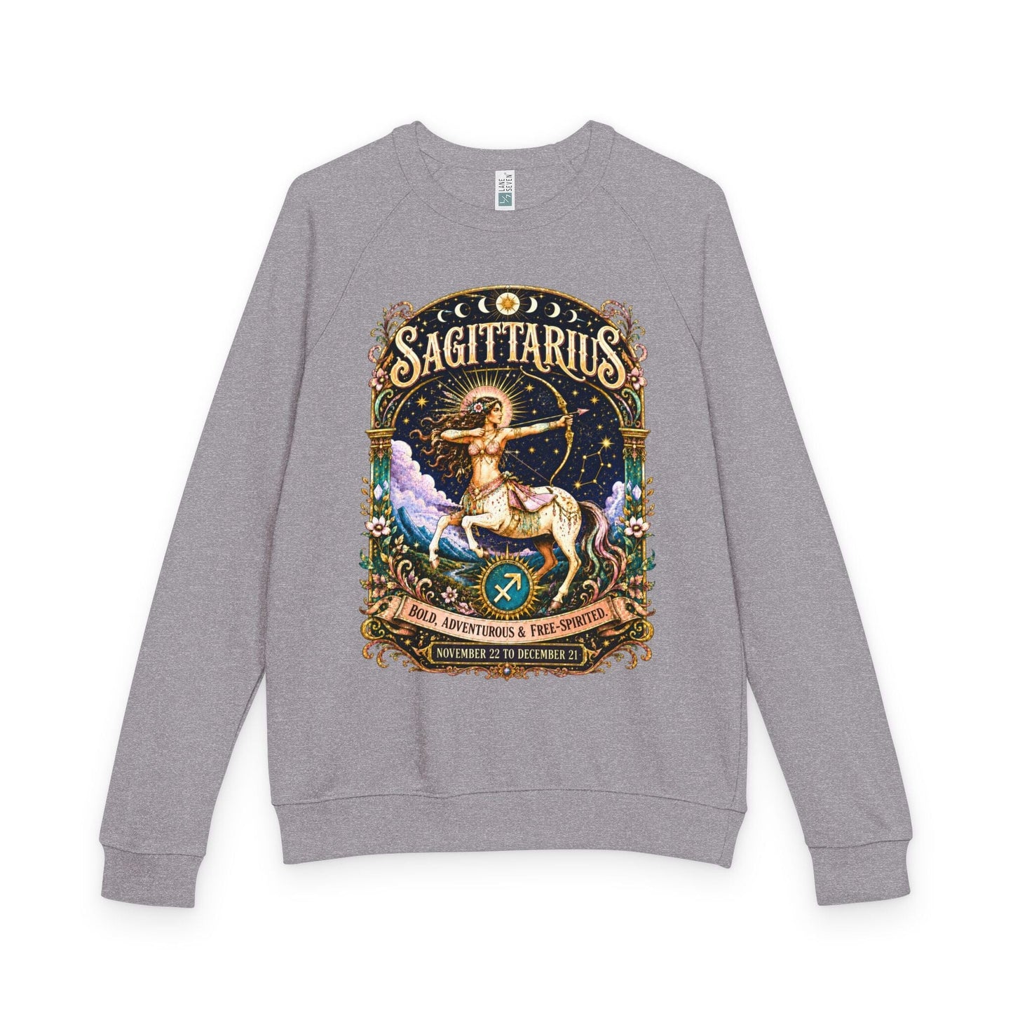 Sagittarius Zodiac Raglan Sweatshirt – Ethereal Archer Artwork