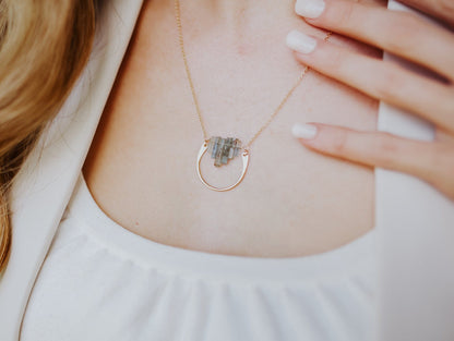 Bar Graph Necklace | Raw Aquamarine Pendant Necklace