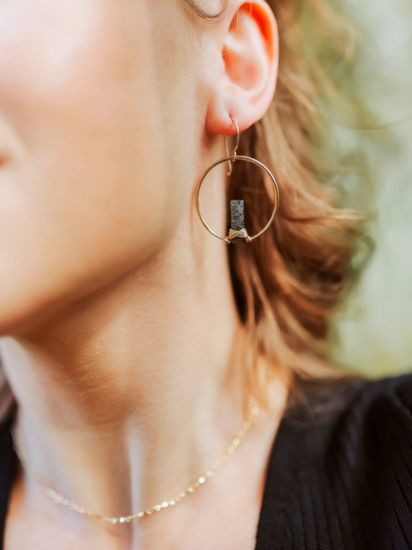 Sunrise Hoop Earrings | Black Sunstone Hoops